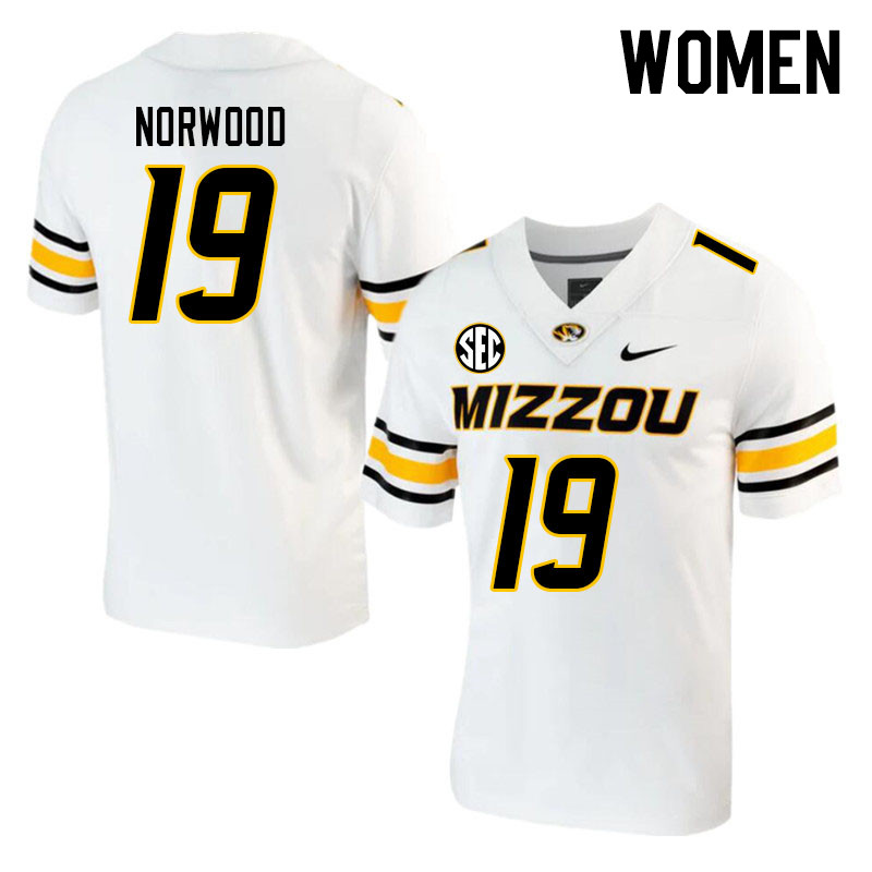 Women #19 Dreyden Norwood Missouri Tigers College 2023 Football Stitched Jerseys Sale-White - Click Image to Close